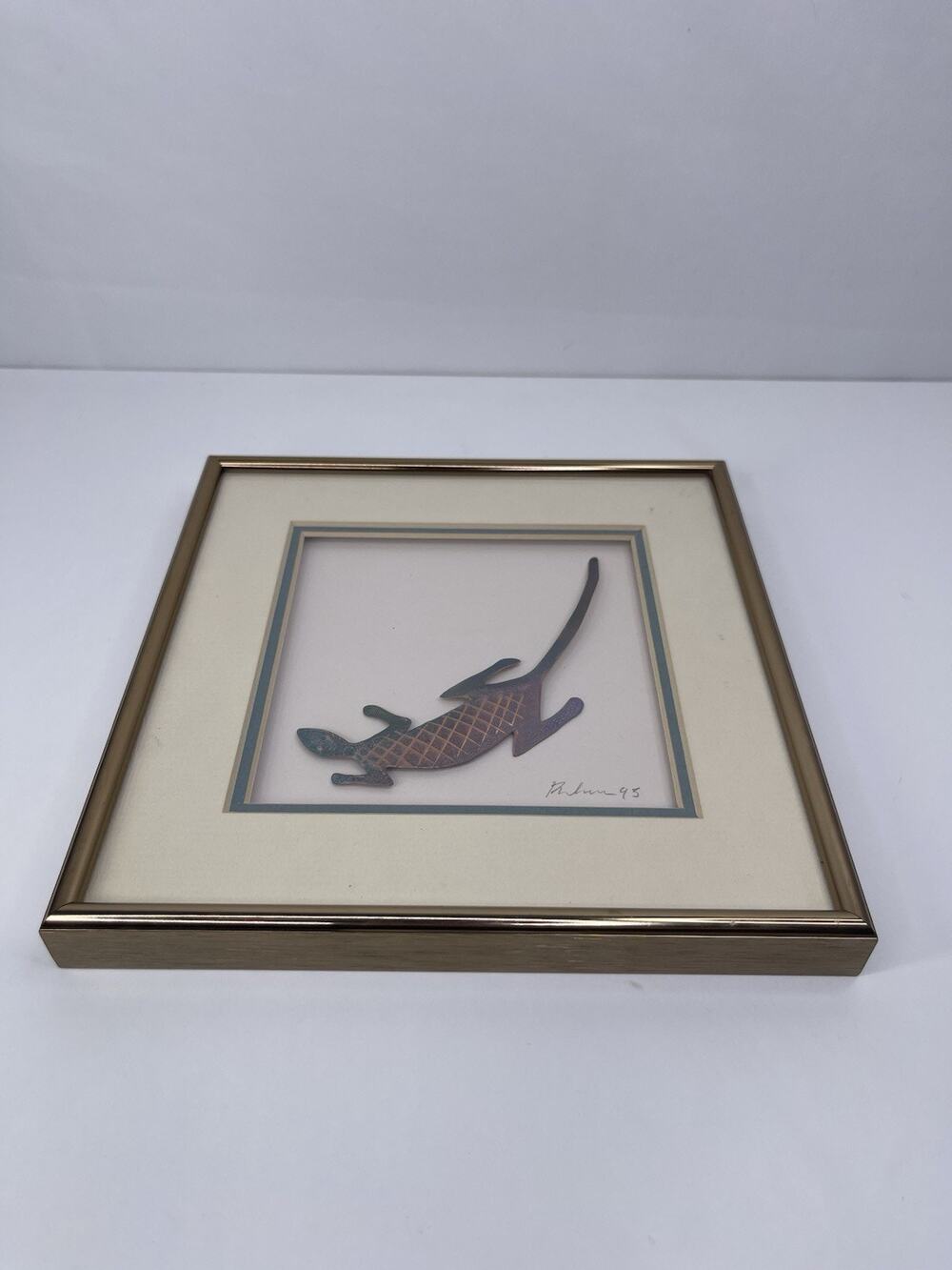 Vintage Michael Anton Bruckdorfer Framed Inhabited Metal Lizard Wall Art 1995